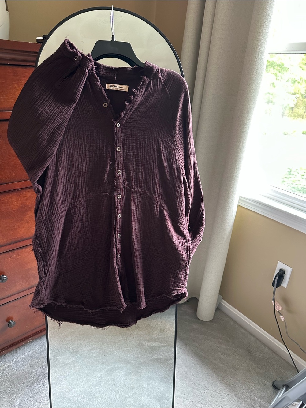 Free People Button-Down Gauze Top in Deep Plum